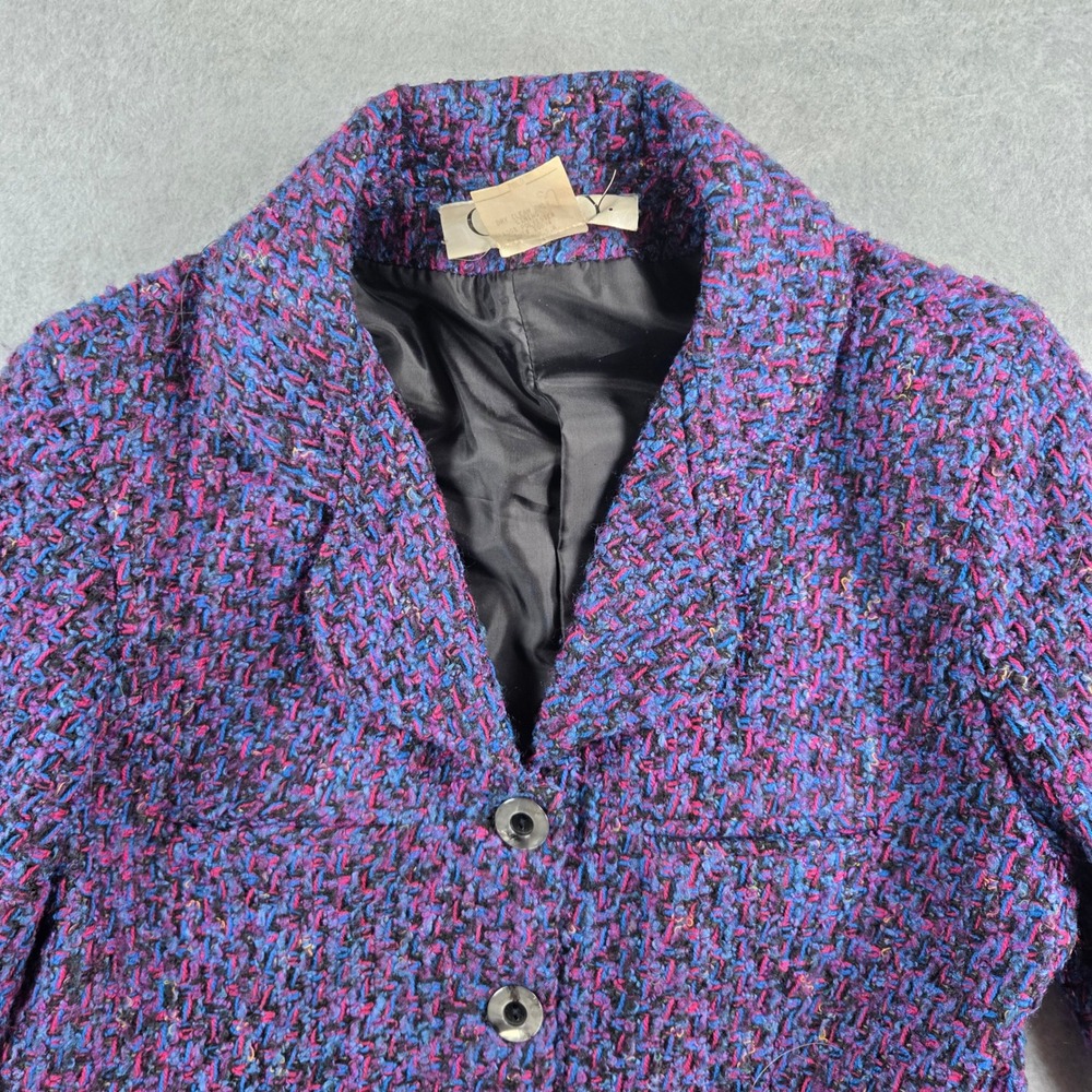 C.G.N.Y. Tweed Blazer Womens Medium Multi-Color Bouclé Button Front Jacket